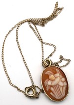 Vintage Italian Shell Cameo Pendant Necklace with Flowers - £23.91 GBP