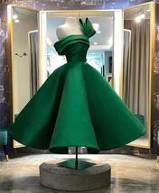Green Satin Pleat Puffy Short Homecoming Dress Tea Length Special Occasion Dress - £126.98 GBP