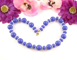 Purple Blue Beaded Vintage Necklace Round Beads White Disks Choker 18&quot; - £12.23 GBP