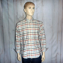 John Ashford Men&#39;s Large Shirt Red Plaid L/S All Cotton Button Down Collar - £21.85 GBP