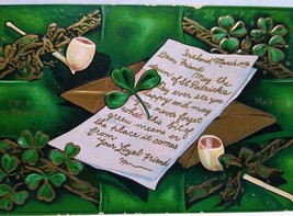 St Patrick&#39;s Day Postcard Erin Go Bragh Ireland March 17th Pipe Clovers Series 3 - £13.30 GBP