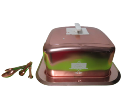 Vintage 1950s West Bend Rose Copper Pink Square Aluminum Cake Carrier W/Xtra - £30.85 GBP