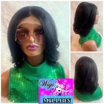 Nisha” Black Swiss Lace Frontal Synthetic Wig Natural Hairline, Yaki Heat Resist - £55.04 GBP