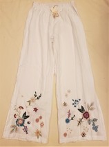 Johnny Was Martine High Slit Palazzo Pants Sz.XL White/Multicolor Embroi... - $149.97
