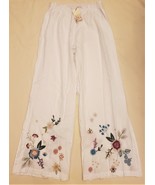 Johnny Was Martine High Slit Palazzo Pants Sz.XL White/Multicolor Embroi... - £113.60 GBP