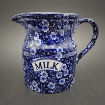 Vtg Calico Staffordshire Milk Pitcher Canister Blue White Flower Burleigh Rare - £112.13 GBP