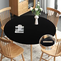 Fitted Round Table Cloth Reversible Waterproof Stain Resistant Elastic Stretch T - £19.45 GBP