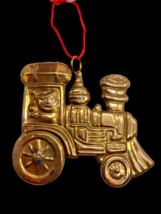 Vintage Christmas Train Ornament Brass Hammered 3&quot; x 3&quot; - $46.60