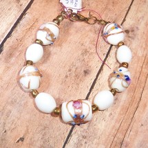 Bracelet Bead Glass White w/Spacers New Handmade 7&quot; w/Lobster Free Extend Avail - £8.01 GBP