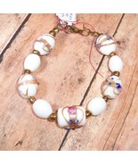 Bracelet Bead Glass White w/Spacers New Handmade 7&quot; w/Lobster Free Exten... - $10.00