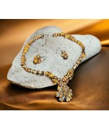 Vintage Natural Tigers Eye Rhinestone and Bronze AB Necklace and Earring... - €125,78 EUR