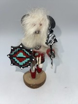 Buffalo Warrior 5.5&quot; Carving  WL Navajo Feather Leather Hand Painted Dol... - $44.55