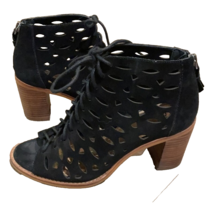 Gianni Bini Black Suede Leather Laser Cut Lace-Up Ankle Booties Size 8M - £23.09 GBP