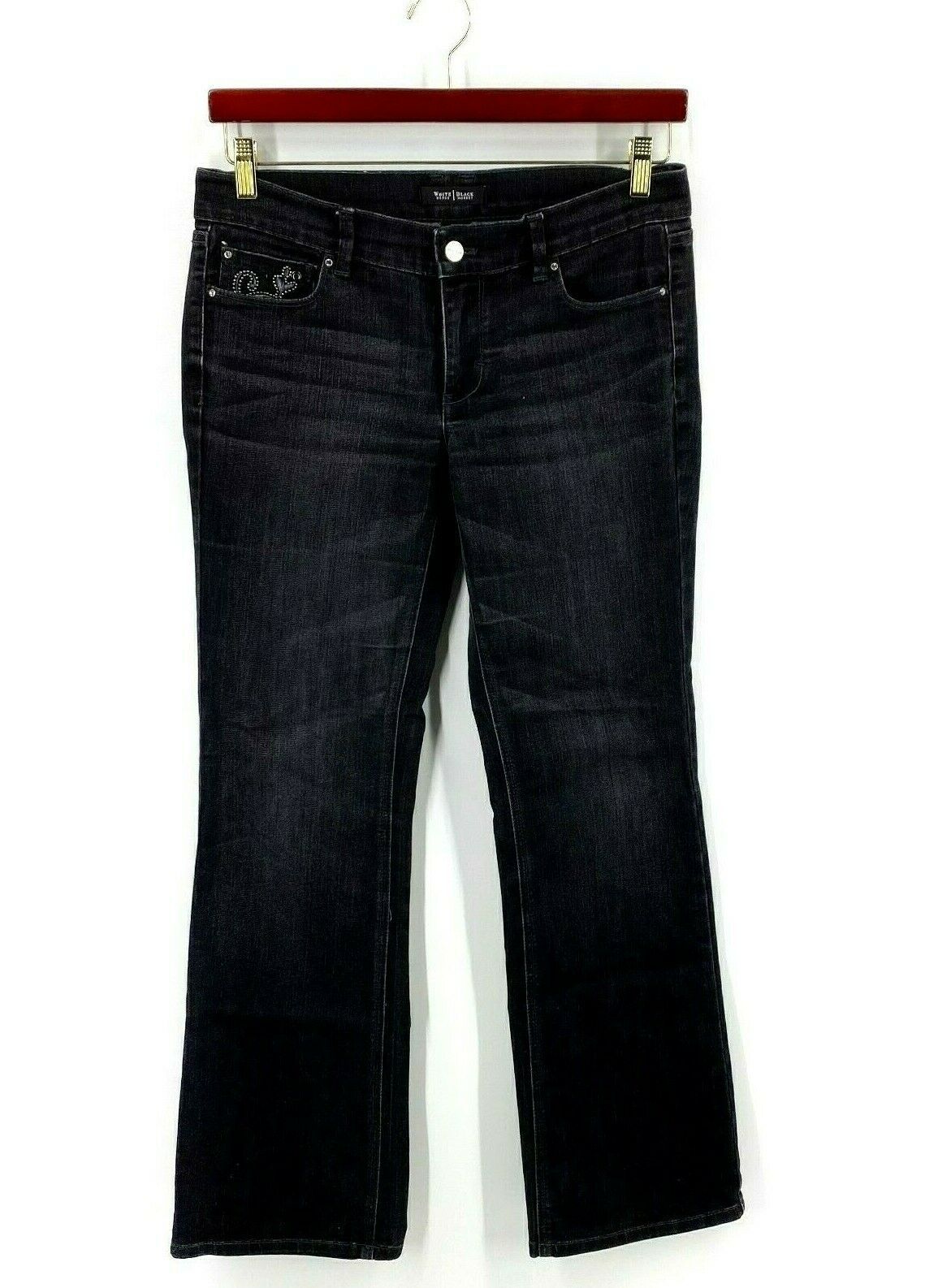 White House Black Market Jeans Sz 8 Black Embroidered Embellished Bootcu... - $24.75