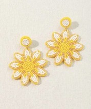 Sunflower Beaded Flower Drop Earrings - £14.60 GBP