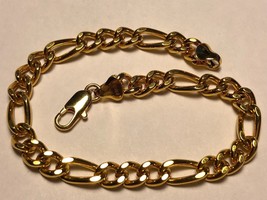 24k Yellow Gp Men's Figaro Style Link Chain Bracelet 8.75"L - $44.55
