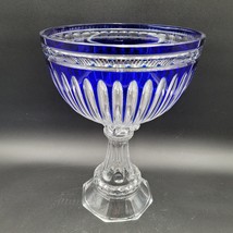 Large Old Williamsburg Polish Cut To Clear Cobalt Blue Glass Footed Urn ... - £118.54 GBP