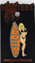 Hooters Sexy Surfer Girl Blonde Silver Surfboard Black Bikini Bathing Suit Pin - £14.38 GBP