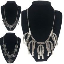 Modern Look Lot of 3 Silver Tone Statement Metal Necklaces Women's Fashion - $24.73