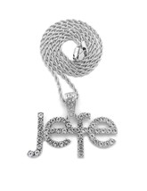 Latin Urban Jefe Script Crystals Pendant Silver-tone Rope Chain Necklace - £15.62 GBP