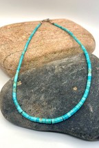 Santo Domingo Sterling Silver Turquoise Heishi Bead Choker Necklace 15.5&quot; - £51.35 GBP