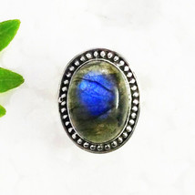 925 Sterling Silver Labradorite Ring Handmade Birthstone Jewelry Gift For Her - £26.86 GBP