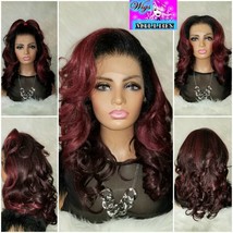 Alexis Sky&quot; 1B/BurgYaki 13X6 HD Transparent Swiss Lace Frontal, Synthetic W/Baby - £82.59 GBP