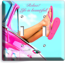 Pink Car Sexy Legs Feet Flip Flops Beach 2 Gang Light Switch Plates House Decor - £9.44 GBP