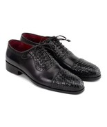 Paul Parkman Mens Shoes Oxfords Black Woven Cap Toe Handmade 49851-BLK - $590.04 CAD