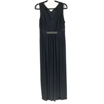 Halston Heritage Maxi Dress Sleeveless Sheer Panels Back Slit V Neck Black 12 - £58.24 GBP