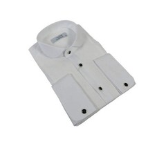 Men CEREMONIA Formal Cotton Shirt Round Wingtip Slim Fit Turkey #ABT 13 White image 5