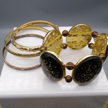 Stackable Bracelet Lot, Top It Off Stretch Stirrup Cabs and Skinny Gold Tone - £25.25 GBP