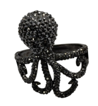 Vintage Octopus Black Rhinestone Dark Hinge Cuff Bracelet V1027 2.5 in Across - £29.62 GBP