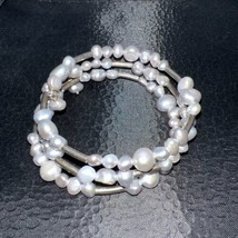 Silpada Silver Wrap Bracelet Light Grey Misshaped Faux Pearls - £27.49 GBP