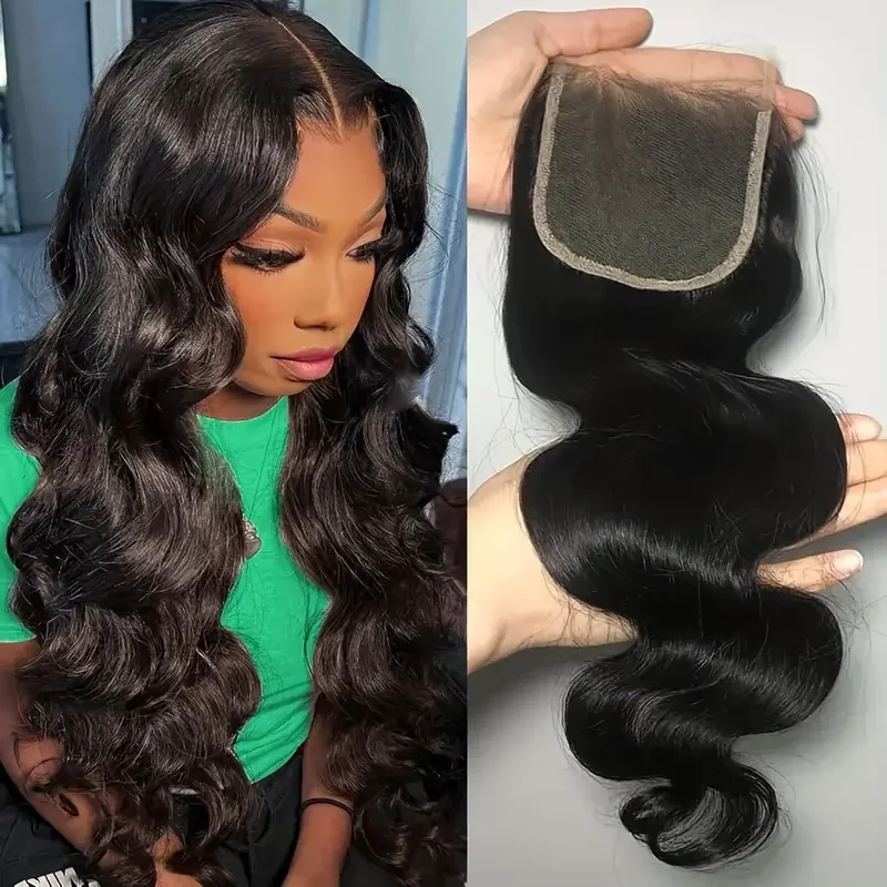 Body Wave Lace Closure Natural Black Peruvian Remy Human Hair Weave 4x4 Lace - £25.87 GBP+
