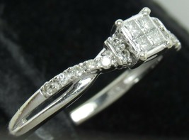Zales 10k White Gold 18 Diamond Princess Quad Frame Engagement Sz 8.5 Ring IKS  - £223.76 GBP