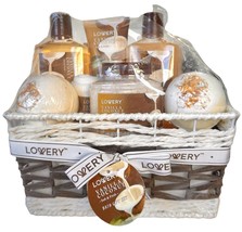 Bath and Body Gift Basket – 9 Piece Set of Vanilla Coconut Home Spa Set - £25.96 GBP