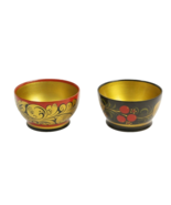 Khokloma Wooden Lacquer Bowls USSR Gold Black and Red Set of 2 1950s - £9.60 GBP