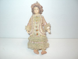 Christmas Ornament Victorian Lady 5 3/4&quot; H Lace Glitter Crystal Accents Vintage - £20.10 GBP