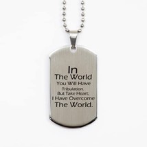 Motivational Christian Silver Dog Tag, in The World You Will Have Tribulation. B - £15.37 GBP