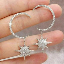 2 Ct Round Simulated Diamond 925 Sterling Silver Moon &amp;Star Drop/Dangle Earrings - £87.04 GBP