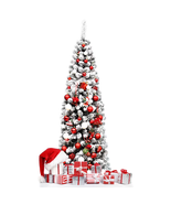 6Ft Pencil Artificial Christmas Tree Snow Flocked Pencil Tree with Flexi... - $1,458.98 MXN