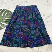 Womens Vintage 80s Midi Skirt Size L Blue Green Paisley Floral Button Front - £21.36 GBP