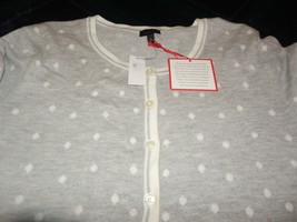New Womens L Talbots Gray &amp; White Polka Dot Cardigan Sweater Cashmere Blend $99 - £38.78 GBP