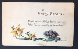 Antique A Happy Easter Greeting Card Printed in U.S.A. Pre 1920 Flowers - £7.17 GBP