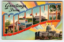 Greetings From Missouri Large Big Letter State Postcard Linen Unused Vintage - £7.43 GBP