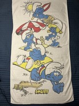 Vintage 52”x28” Smurfs White Beach Towel Peyo Brainy Smurfette - $29.70