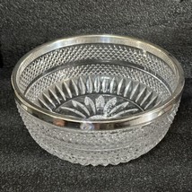 Vintage West Germany Lead Diamond Cut Crystal Bowl Silver Plate Rim 8.25&quot; x 3.5&quot; - £11.62 GBP