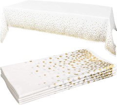 White Gold Tablecloths 4pk 54&quot;x108&quot; Gold Dot Disposable Tablecloths Plastic Tabl - £18.90 GBP