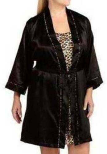 Primary image for Womens Robe & Gown George Black Brown 2 Pc Chemise Long Sleeve Satin-size S
